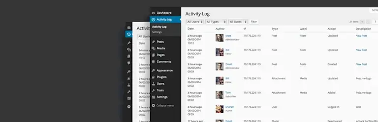 Registrerer og viser ændringer foretaget af brugere i WordPress, hvilket giver os overblik over aktivitet.