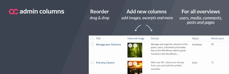 Udvider WordPress’ listevisninger med tilpassede kolonner, så redaktører nemt kan sortere, filtrere og redigere indhold direkte fra oversigten i kontrolpanelet.