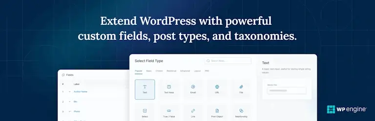 Tilføjer fleksible og strukturerede brugerdefinerede felter til indlæg, sider og indholdstyper, hvilket muliggør avanceret datahåndtering og layoutstyring.