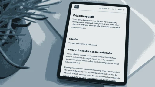 Illustration af codeable.dk's privatlivspolitik på en iPad